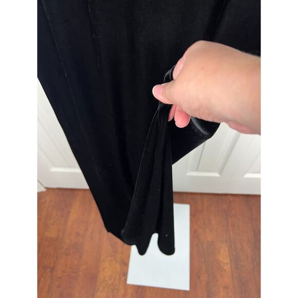 VTG 90s Active Black Maxi Velour Velvet Short sleeve Side Slit Dress - Picture 5 of 8